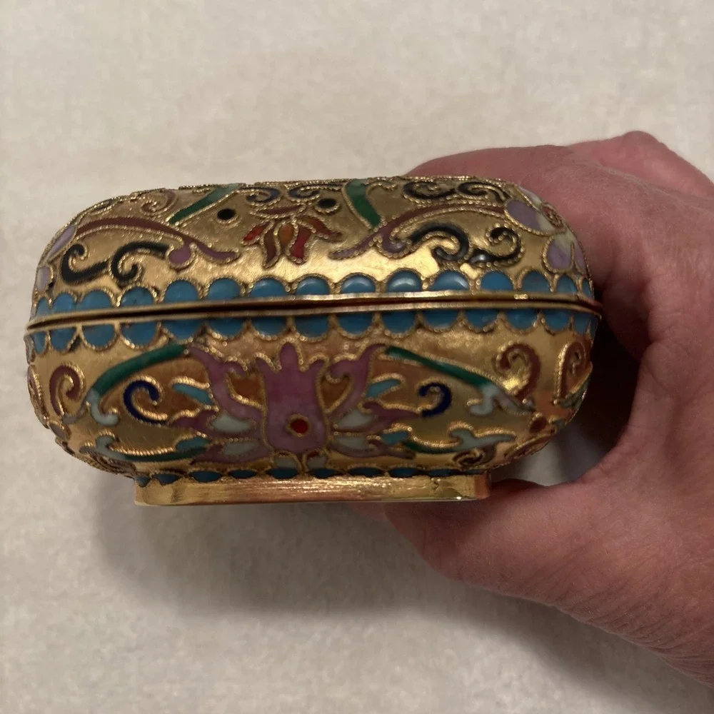 Vtg Trinket Box Cloisonné Brass And Enamel Asian Style Multicolor Floral & Lid